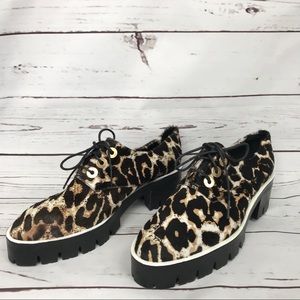 Sandro Paris Leopard Calf Fur Platform Oxford